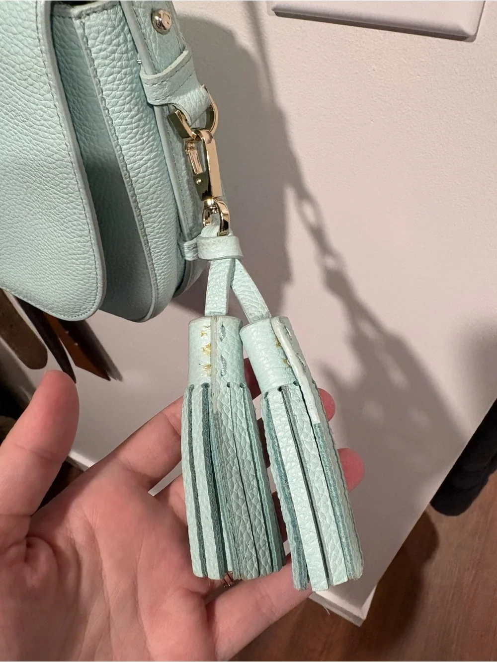 kate spade Mint Green Pebbled Leather Crossbody with Tassel